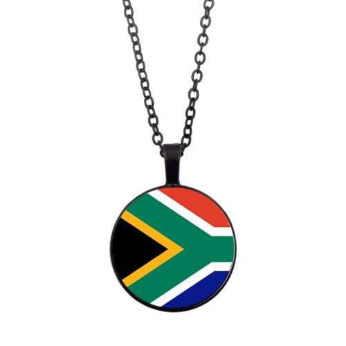 UOMSKTY Südafrika-Flaggen-Anhänger-Halskette Für Männer Und Frauen – Kreativer Banner-Charm,Glas-Cabochon-Land-Weltflaggen-Halskette,Nationalflaggen-Anhänger-Schmuck,Schwarz,45 + 5 Cm von UOMSKTY