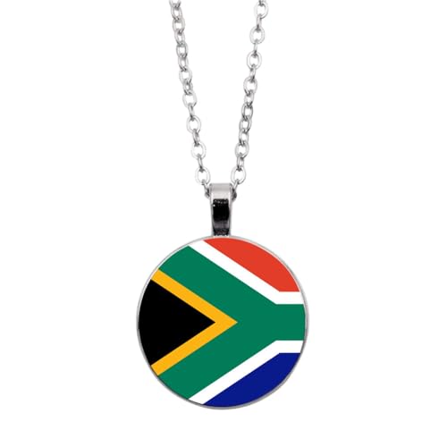 UOMSKTY Südafrika-Flaggen-Anhänger-Halskette Für Männer Und Frauen – Kreativer Banner-Charm,Glas-Cabochon-Land-Weltflaggen-Halskette,Nationalflaggen-Anhänger-Schmuck,Weiß,45 + 5 Cm von UOMSKTY