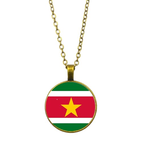 UOMSKTY Suriname-Länderflaggen-Anhänger,Suriname-Banner,Glas-Cabochon,Runde Banner-Anhänger-Halskette Für Männer Und Frauen,Nationalflagge,Modeschmuck,Geschenk,Gelb,45 + 5 Cm von UOMSKTY