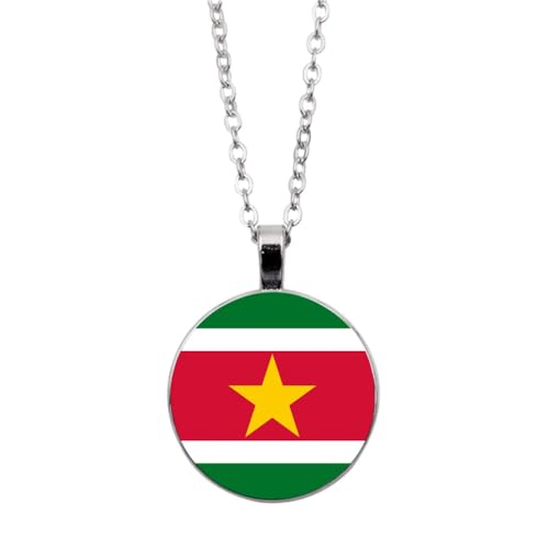 UOMSKTY Suriname-Länderflaggen-Anhänger,Suriname-Banner,Glas-Cabochon,Runde Banner-Anhänger-Halskette Für Männer Und Frauen,Nationalflagge,Modeschmuck,Geschenk,Weiß,45 + 5 Cm von UOMSKTY