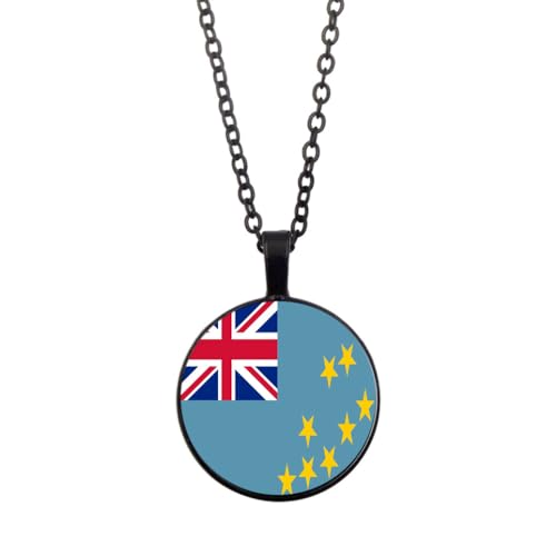 UOMSKTY Tuvalu-Flaggen-Anhänger-Halskette,Schmuck,Charm-Flaggenbanner,Zeit-Edelstein-Glas-Cabochon-Anhänger,Kreis-Jubiläums-Anhänger-Halskette Für Patriotische Frauen Und Männer,Schwarz,45 + 5 Cm von UOMSKTY