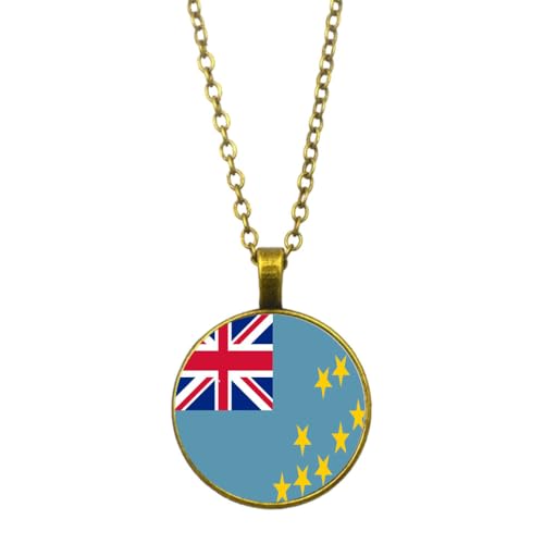 UOMSKTY Tuvalu-Flaggen-Anhänger-Halskette,Schmuck-Charm,Flaggenbanner,Zeit-Edelstein-Glas-Cabochon-Anhänger,Kreis-Jubiläums-Anhänger-Halskette Für Patriotische Frauen Und Männer,Gelb,45 + 5 Cm von UOMSKTY