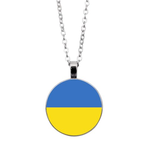 UOMSKTY Ukraine-Flagge-Anhänger-Halskette Für Männer Und Frauen – Kreativer Ukrainischer Banner-Charm,Glas-Cabochon-Land-Weltflaggen-Halskette,Nationalflagge-Anhänger-Schmuck,Weiß,45 + 5 Cm von UOMSKTY