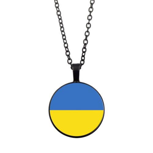 UOMSKTY Ukraine-Flaggen-Anhänger-Halskette Für Männer Und Frauen – Kreativer Ukrainischer Banner-Charm,Glas-Cabochon-Land-Weltflaggen-Halskette,Nationalflaggen-Anhänger-Schmuck,Schwarz,45 + 5 Cm von UOMSKTY