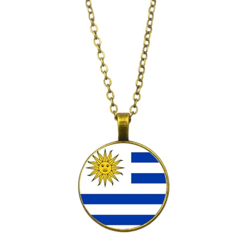 UOMSKTY Uruguay-Flagge-Anhänger-Halskette,Schmuck,Kreativer Uruguay-Flagge-Glas-Cabochon-Anhänger,Patriotischer Schmuck,Pullover-Halskette Für Frauen Und Mädchen,Geschenk,Gelb,45 + 5 Cm von UOMSKTY