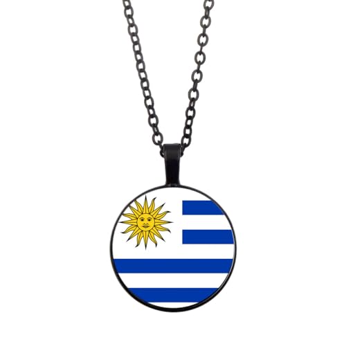 UOMSKTY Uruguay-Flagge-Anhänger-Halskette,Schmuck,Kreativer Uruguay-Flagge-Glas-Cabochon-Anhänger,Patriotischer Schmuck,Pullover-Halskette Für Frauen Und Mädchen,Geschenk,Schwarz,45 + 5 Cm von UOMSKTY