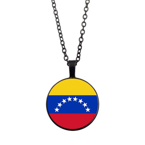 UOMSKTY Venezuela-Flaggen-Anhänger-Halskette Für Männer Und Frauen – Kreativer Banner-Charm,Glas-Cabochon-Land-Weltflaggen-Halskette,Nationalflaggen-Anhänger-Schmuck,Schwarz,45 + 5 Cm von UOMSKTY