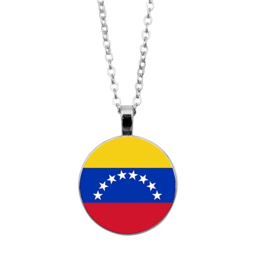 UOMSKTY Venezuela-Flaggen-Anhänger-Halskette Für Männer Und Frauen – Kreativer Banner-Charm,Glas-Cabochon-Land-Weltflaggen-Halskette,Nationalflaggen-Anhänger-Schmuck,Weiß,45 + 5 Cm von UOMSKTY