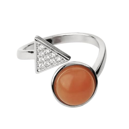Verstellbare Ringe Aus Natürlicher Orange-Jade – Öffnende Fingerringe Aus Dreieckigem Pflaster Mit Eingelegtem Zirkon Und Rotem Jaspis,Charm-Ringe Für Damen-Partyschmuck,Orange,Verstellbar von UOMSKTY
