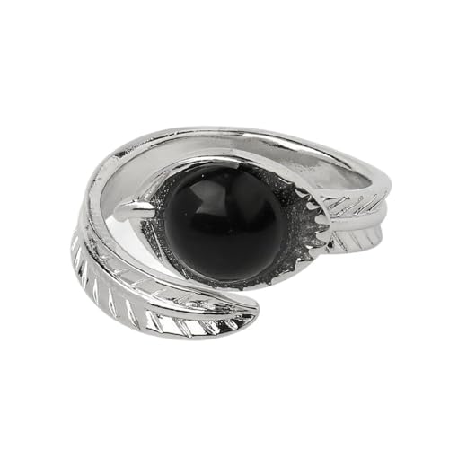 UOMSKTY Verstellbare Ringe Mit Geschnitzten Blättern Für Damen – Natürliche Schwarze Onyx-Öffnungskristall-Fingerringe,Modischer,Eleganter Geburtstagsschmuck Für Frauen,Schwarz,Verstellbar von UOMSKTY