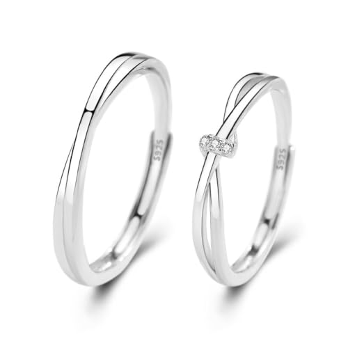 UOMSKTY Verstellbare S925-Ringe Für Paare - Linien Kreuzen Sich, Offener Ring, Eleganter Zirkon-Verlobungsring, Schmuck, Charm-Modeaccessoires Für Verliebte, Frauen, Männer, Geschenk, Ein Paar Ringe von UOMSKTY