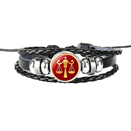 UOMSKTY Waage, Astrologisches Design, 12 Sternbilder, Leder-Unisex-Armband – Mehrschichtiges Handgewebtes Perlenarmband, Horoskop-Schmuckgeschenke Für Damen Und Herren, 26 Cm von UOMSKTY