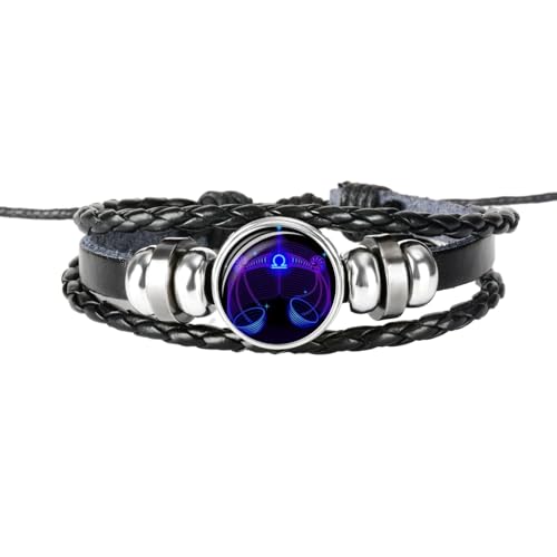 UOMSKTY Waage-Armband Für Herren Und Damen Mit 12 Sternzeichen-Sternzeichen – Geflochtenes Leder-Glas-Charm-Armband, Horoskop-Schmuck, Mehrschichtiger Armband-Armreif Für Damen Und Herren, 26 Cm von UOMSKTY