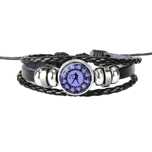 UOMSKTY Waage-Sternbild-Armband Für Mädchen, Geflochtenes Lederarmband Mit Sternzeichen, Verstellbare Handgefertigte Gewebte Perlenarmbänder, Wickelarmband Für Damen Und Herren, 26 Cm von UOMSKTY