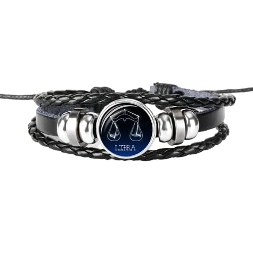 UOMSKTY Waage-Sternzeichen-Lederarmband, Retro-Sternbild-Geflochtenes Seilarmband, Horoskop-Symbol, Schmuck, Geflochtenes Mehrschichtiges Armband Für Männer Und Frauen, 26 Cm von UOMSKTY