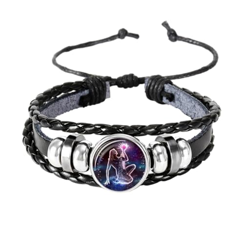 UOMSKTY Wassermann 12 Sternzeichen-Sternbild-Armbänder – Mehrschichtige Geflochtene Seilarmbänder Aus Leder, Handgewebte Armbänder Mit Kristallglasperlen Für Damen Und Herren, Schmuckgeschenke, 26 Cm von UOMSKTY