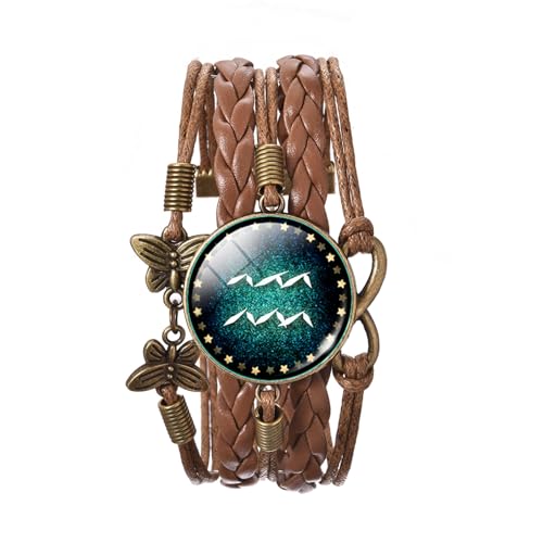 UOMSKTY Wassermann-Armbänder Für Herren Und Damen, 12 Sternzeichen-Armbänder – Sternzeichen-Armbänder, Astrologie-Armband Aus Geflochtenem Leder, Horoskop-Armband, Wickelarmband, Schmuck, 26 Cm von UOMSKTY