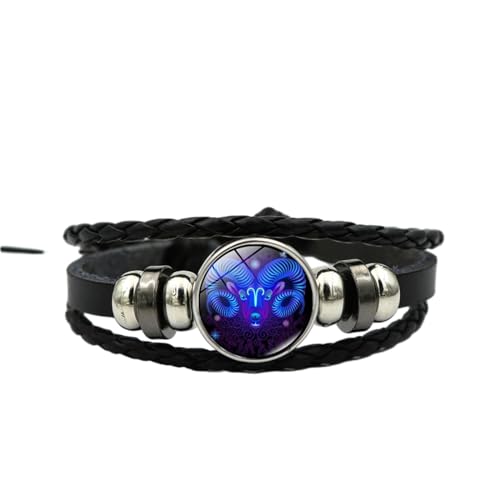 Widder 12 Sternbild Leder Unisex Armband – Astrologisches Symbol Horoskop Symbol Geflochtenes Armband, Handgewebtes Perlenarmband Für Männer Frauen, 26 Cm von UOMSKTY