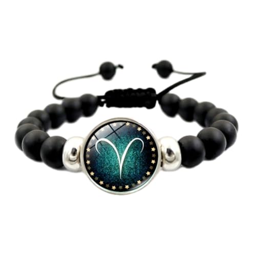 UOMSKTY Widder 12 Sternzeichen-Armbänder – Kreativer Horoskop-Armbandschmuck, Verstellbares Schwarzes Perlenarmband, Retro-Armband Für Damen Und Herren, 18 Cm von UOMSKTY