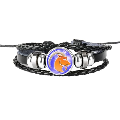 UOMSKTY Widder-Sternbild-Armbänder – Sternzeichen-Armband, Vintage-Armband Aus Schwarzem Leder, Verstellbares Handgewebtes Armband, Geburtstagsschmuck, Geschenk Für Damen Und Herren, 26 Cm von UOMSKTY