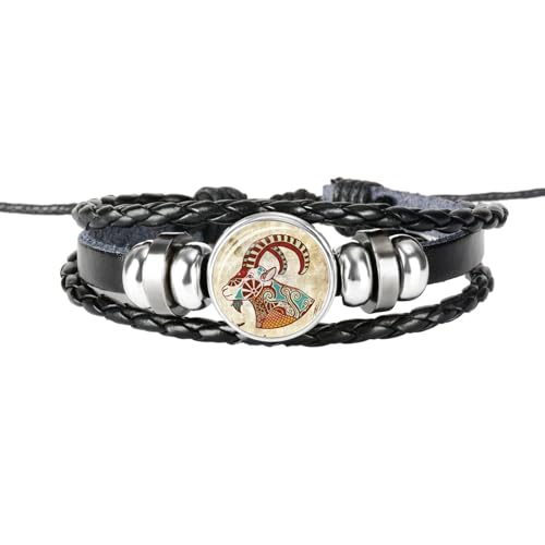 UOMSKTY Widder-Sternbild-Armband, Sternzeichen-Lederarmband, Verstellbare Handgefertigte Gewebte Armbänder, Sternbild-Geschenke, Wickelarmband Für Damen Und Herren, 26 Cm von UOMSKTY