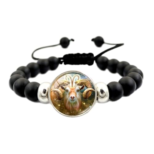 UOMSKTY Widder Vintage-Sternbild-Armbänder – Sternzeichen-Armband, Schwarzes Perlenarmband, Verstellbares Horoskop-Armband, Geburtstagsschmuck, Geschenk Für Frauen Und Mädchen, 18 Cm von UOMSKTY