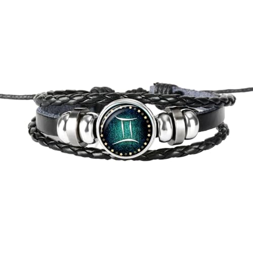 UOMSKTY Zwillinge 12 Sternbild-Armband, Mehrschichtiges Sternzeichen-Lederarmband – Handgefertigtes Gewebtes Wickelarmband Für Damen Und Herren, Schmuck, Geburtstagsgeschenk, 26 Cm von UOMSKTY