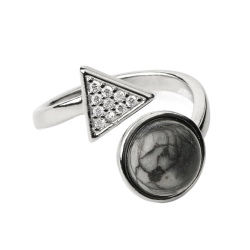 Verstellbare Dreieck-Ringe Für Damen – Klassische Ovale Schwarze Picasso-Jaspis-Edelsteine,Pave-Eingelegte Zirkon-Öffnungsfingerringe,Modischer,Eleganter Geburtstagsschmuck Für Damen,Schwarz,Verst von UOMSKTY