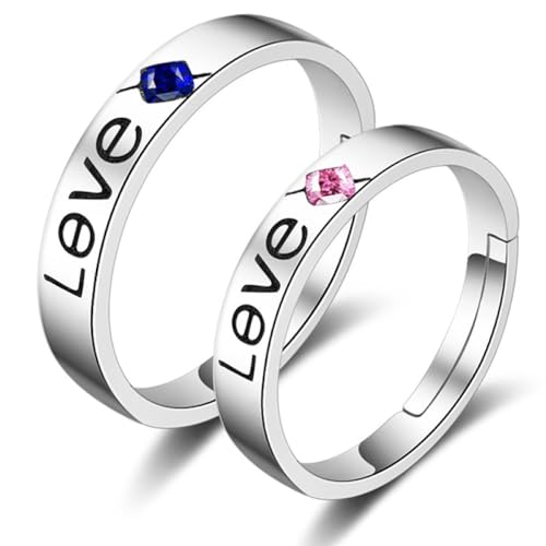 Verstellbare Passende Ringe Für Paare – Offener Ring Mit Liebestext-Prägung Für Damen Und Herren, Zirkon-Eheringe, Charm-Chic-Schmuck, Versprechensring, Accessoires, Geschenk Für Verliebte, Ein von UOMSKTY