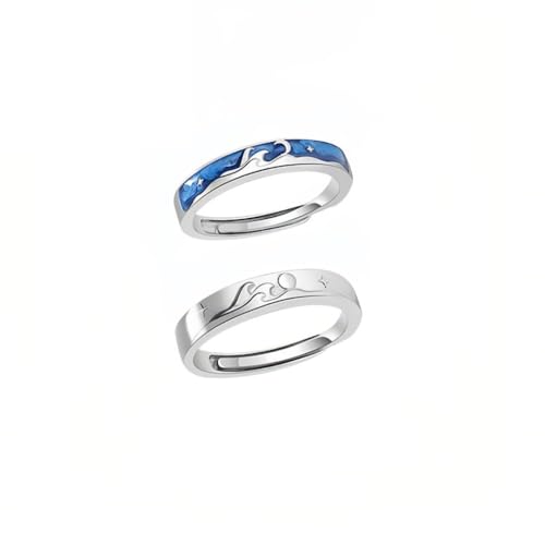 Verstellbare Passende Ringe Für Paare – Ozeanwelle, Sternenhimmel, Offener Ring, Damen Und Herren, Blaue Emaille, Eheringe, Charm-Chic-Versprechensring, Schmuckzubehör, Geschenk Für Verliebte, Ei von UOMSKTY