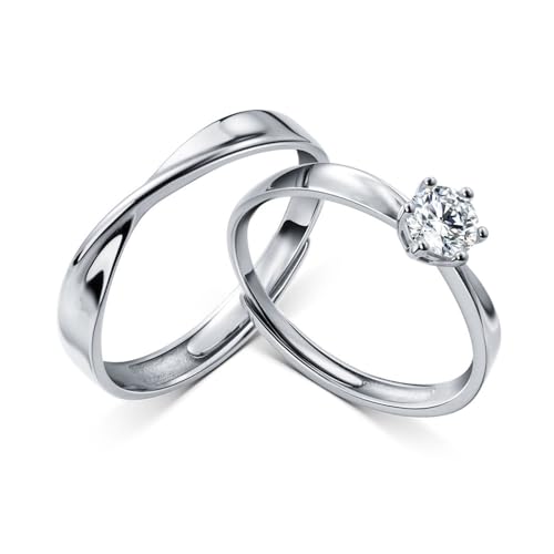 Verstellbare Passende Ringe Für Paare - S925-Linie, Gedrehter, Geometrischer Offener Ring Für Damen Und Herren, Luxuriöse Zirkon-Eheringe, Charm-Chic-Ewigkeitsschmuck, Accessoires, Geschenk, Ein P von UOMSKTY