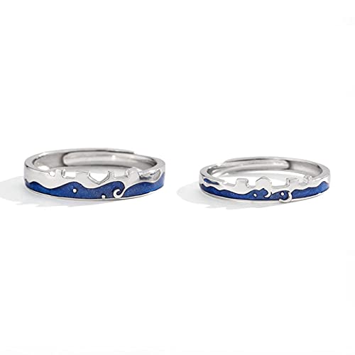 Verstellbare Passende Ringe Für Paare - S925-Ring Mit Wellen, Geometrischen Facetten, Offener Ring, Romantische Blaue Emaille-Eheringe, Charme, Schicker Ewigkeitsschmuck, Accessoires, Geschenk Für von UOMSKTY