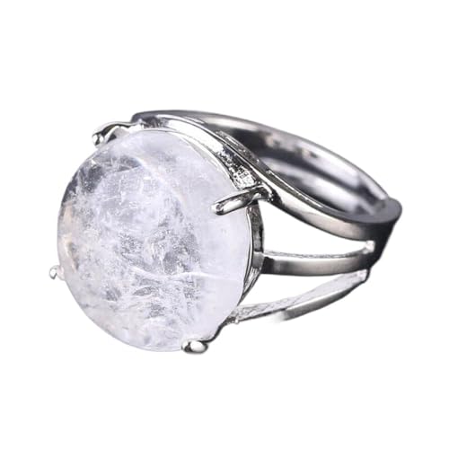 Verstellbare Ringe Mit Natürlichen Weißen Kristall-Cabochon-Perlen – Hohle Einlage Mit Vier Zinken,Natürliche Türkisfarbene Tigerauge-Fingerringe,Charm-Ringe Für Damen,Party-Schmuck,Weiß,Verste von UOMSKTY