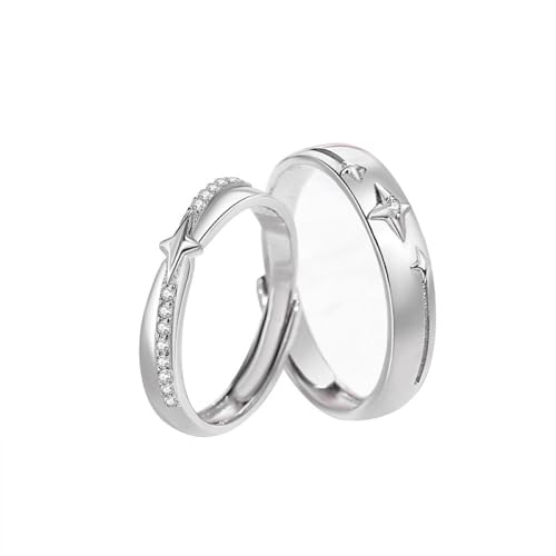 Verstellbarer Paarring Aus S925 Mit Glänzenden Sternen - Eleganter, Glänzender, Mit Zirkon Eingelegter Offener Ring, Jubiläumsversprechen, Eheringe, Schmuck, Mode Für Männer Und Frauen, Charm-Tr von UOMSKTY