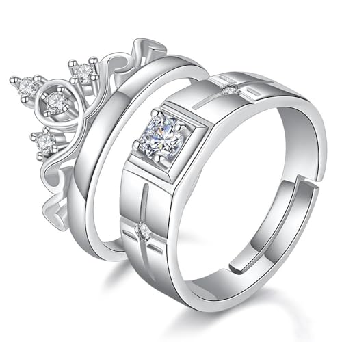 Verstellbarer Paarring Mit Romantischer Krone – Exquisiter, Luxuriöser Offener Zirkon-Ring, Jubiläumsversprechen, Eheringe, Schmuck, Mode Für Männer Und Frauen, Charm-Trend-Accessoires, Geschenk von UOMSKTY