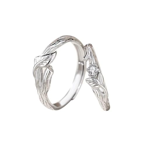 Verstellbarer Paarring Mit Zweig Und Blatt – Exquisiter Offener Waldring, Jubiläumsversprechen, Eheringe, Schmuck, Mode Für Männer Und Frauen, Zirkon-Ring, Charm-Trend-Accessoires, Geschenk, Ein von UOMSKTY