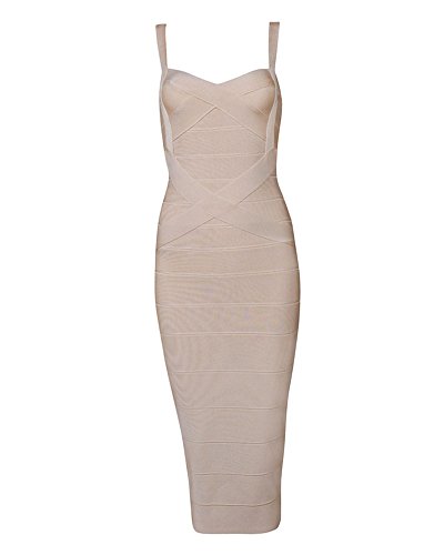 UONBOX Damen Spaghettiträger Celebrity Midi Abend Party Bandage Kleid - Braun - Mittel von UONBOX