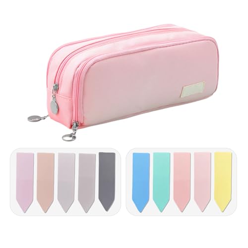 UOPJDD 1-Teiliges Rosa Briefpapierbeutel Und 2 Sätze Indexaufkleber, Bleistiftbeutel Mit Großer Kapazität, Mehrkomponenten-Bleistiftbeutel, Studentische Vorräte. von UOPJDD