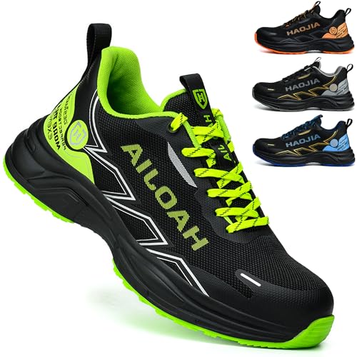 UOQC Leicht Sicherheitsschuhe Arbeitsschuhe Herren Damen Atmungsaktiv rutschfest Schutzschuhe mit Stahlkappe Stoßfest Stichfest Sicherheits Sportlich für Industrie & BAU (Gr.41EU Grün) von UOQC