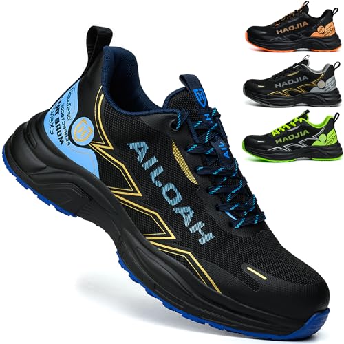 UOQC Leicht Sicherheitsschuhe Arbeitsschuhe Herren Damen Atmungsaktiv rutschfest Schutzschuhe mit Stahlkappe Stoßfest Stichfest Sicherheits Sportlich für Industrie & BAU (Gr.45EU Blau) von UOQC