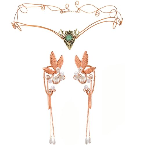 UOSIA Fee Ohren Krone Stirnband 3 Stück Fee Strass Drop Kopfstück Mit Blumen Elf Ohr Manschetten Frauen Mädchen Kostüm Party Requisiten Zubehör von UOSIA