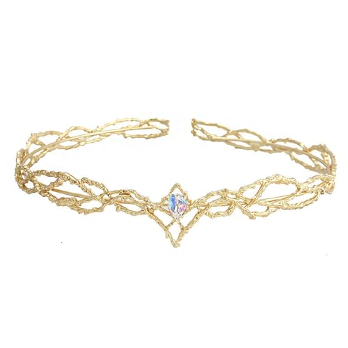UOSIA Mode Gold Farbe Einfache Braut Tiara Kronen Kristall Anhänger Tiara Stirnband Fee Kostüm Krone Cosplay Zubehör Für Frauen von UOSIA