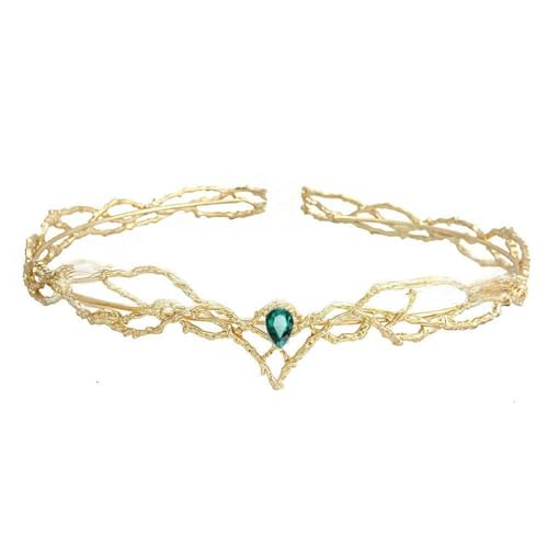 UOSIA Mode Gold Farbe Einfache Braut Tiara Kronen Kristall Anhänger Tiara Stirnband Fee Kostüm Krone Cosplay Zubehör Für Frauen von UOSIA