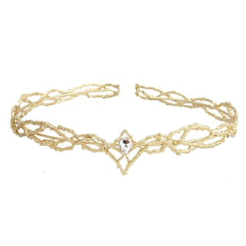 UOSIA Mode Gold Farbe Einfache Braut Tiara Kronen Kristall Anhänger Tiara Stirnband Fee Kostüm Krone Cosplay Zubehör Für Frauen von UOSIA