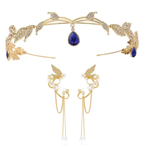 UOSIA Strass Fee Ohren Mit Elf Krone Silber Elf Ohr Schmuck 3 Stück Kristall Anhänger Hochzeit Elf Krone Für Party Kostüm Zubehör von UOSIA