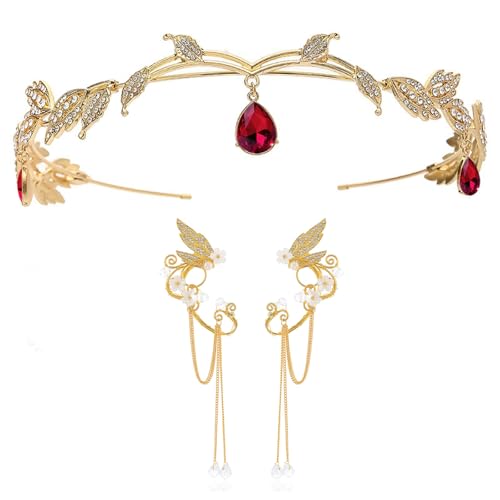 UOSIA Strass Fee Ohren Mit Elf Krone Silber Elf Ohr Schmuck 3 Stück Kristall Anhänger Hochzeit Elf Krone Für Party Kostüm Zubehör von UOSIA