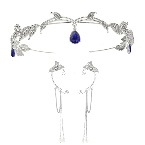 UOSIA Strass Fee Ohren Mit Elf Krone Silber Elf Ohr Schmuck 3 Stück Kristall Anhänger Hochzeit Elf Krone Für Party Kostüm Zubehör von UOSIA