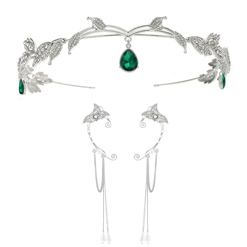 UOSIA Strass Fee Ohren Mit Elf Krone Silber Elf Ohr Schmuck 3 Stück Kristall Anhänger Hochzeit Elf Krone Für Party Kostüm Zubehör von UOSIA