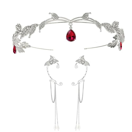UOSIA Strass Fee Ohren Mit Elf Krone Silber Elf Ohr Schmuck 3 Stück Kristall Anhänger Hochzeit Elf Krone Für Party Kostüm Zubehör von UOSIA