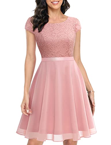 UOTORI Damen Kurz Abendkleider Elegant für Hochzeit Cocktailkleid Chiffon Konfirmationskleider Blush XXL von UOTORI